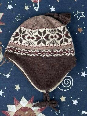 Woolrich 100% Wool Knit Fairisle Tassel Top Winter Hat Children’s One Size